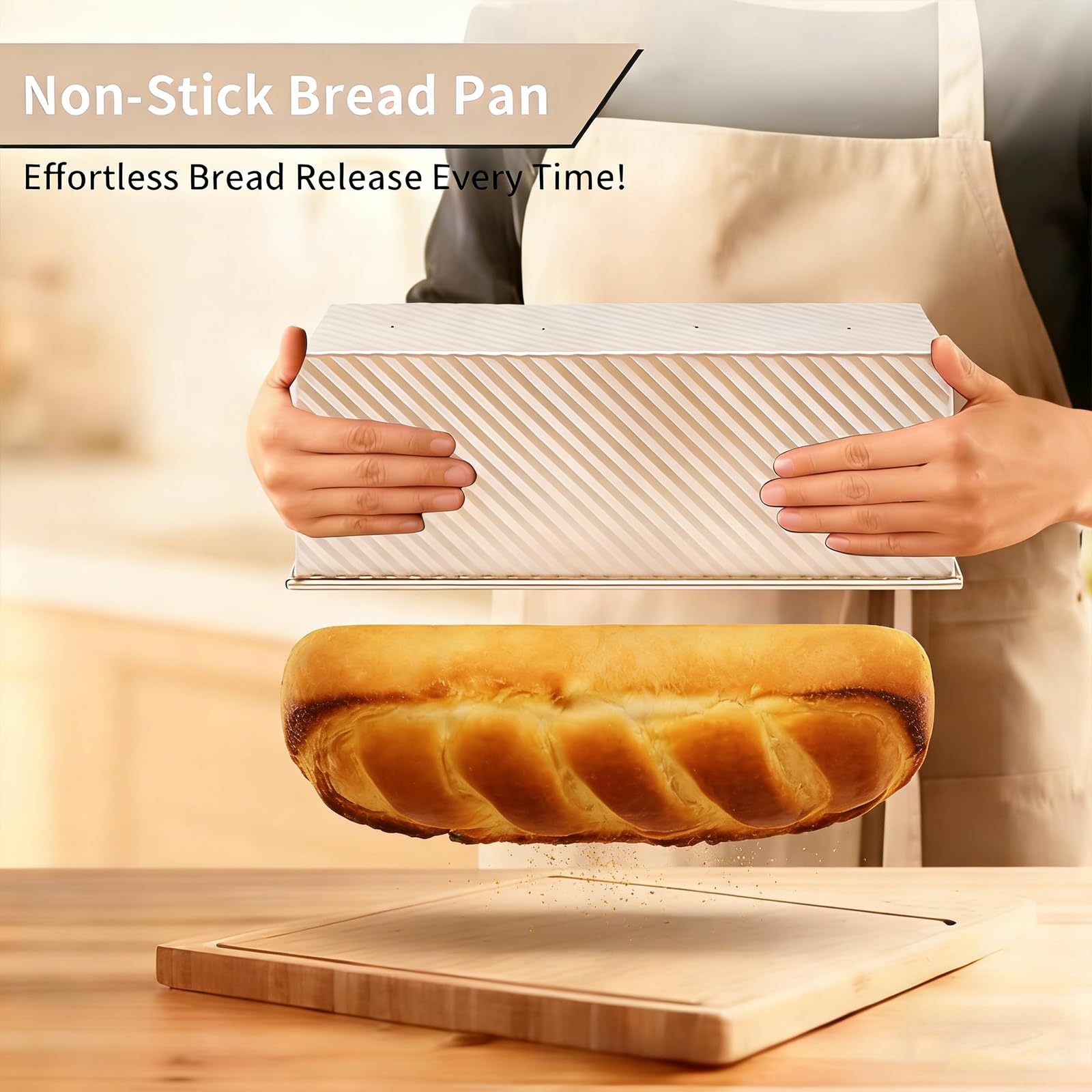 Gold Toast - Molde para hornear con tapa, 33 x 13 x 12 cm, antiadherente, acero al carbono, 1000 g, con orificios de ventilación, para pan, pasteles