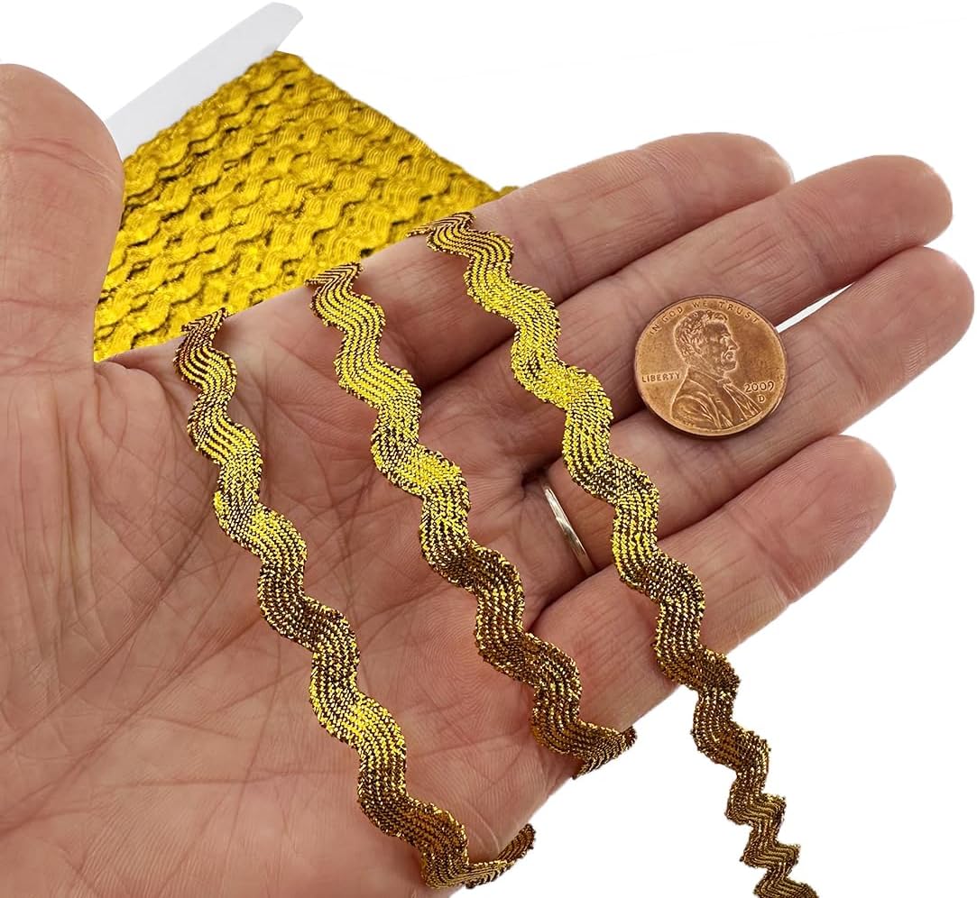 Gold RIC Rac Trim 5mm 27 Yards Rick Rack Trim for Sewing Wave Bending Fringe Trim Woven DIY Clothes Dress Gift Wrapping Home Wedding Party Decoration