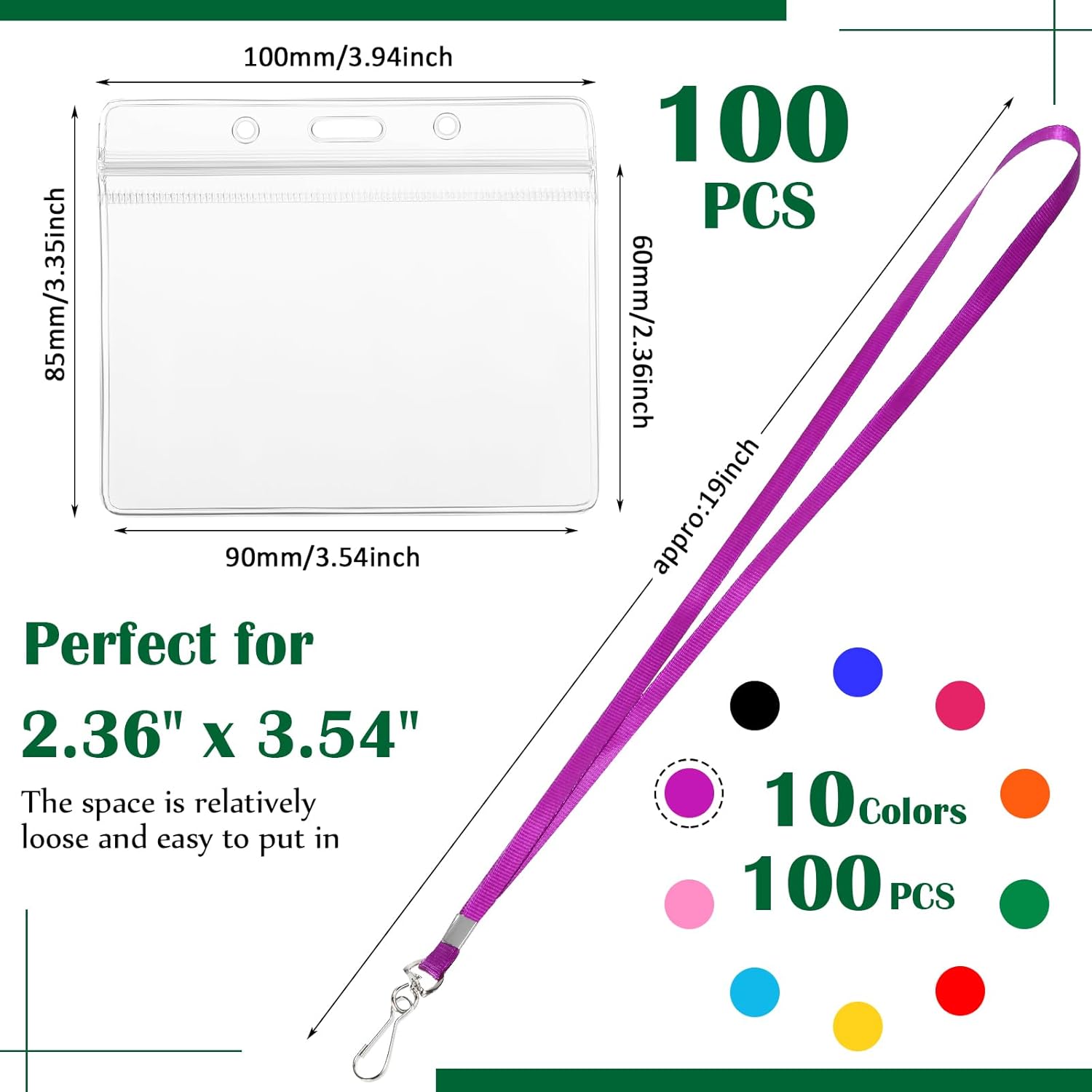 Honoson 100 Sets Name Tag Lanyards Bulk for Kids with ID Badge Holder Clear Plastic Horizontal Cruise Necklace Lanyard for Classroom Adults Kids Business School Keys (Multicolor) - Image 2