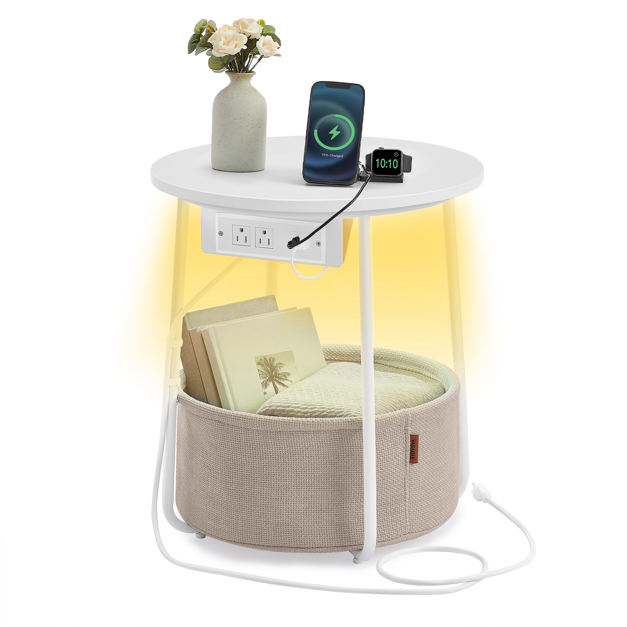 Amazon.com: VASAGLE Side Table with Charging Station, Round
