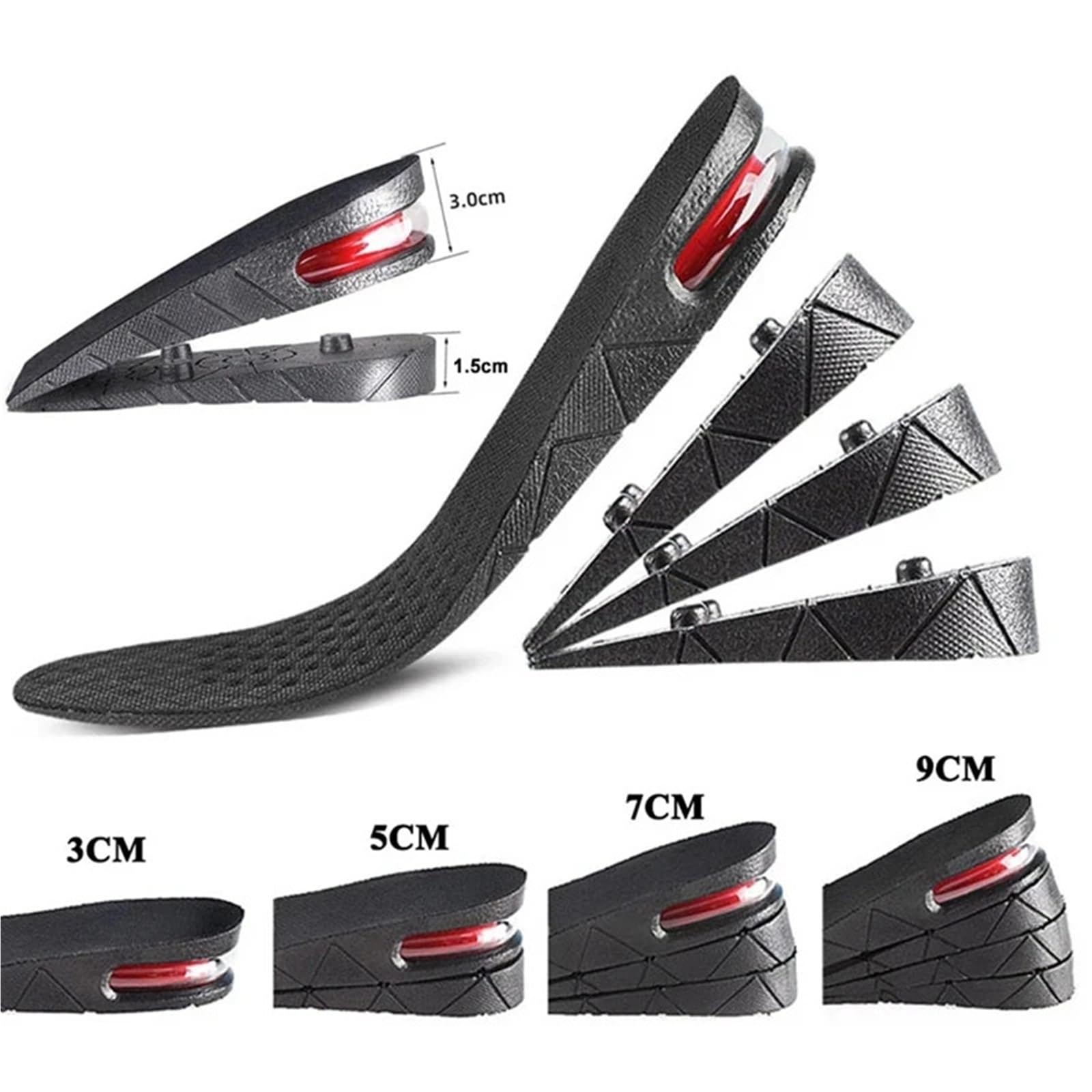 Plantillas Altura Hombre Nueva almohadilla for el pie, plantilla invisible, corte de zapato, inserto talón, soporte más alto, absorción, aumento altura ajustable(9CM)