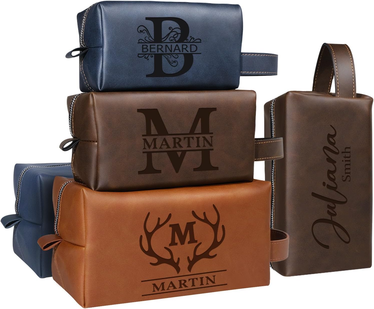 Personalized Leather Toiletry Bag for Men, Engraved Name Travel Toiletry Bag Dopp Kit, Personalized Gifts for Men Dad Husband Boyfriend, Customized Gifts for Birthday Christmas Fathers Day Anniversary