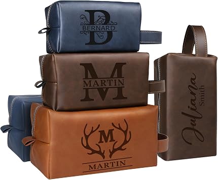 Personalized Leather Toiletry Bag for Men, Engraved Name, Brown, Waterproof, Travel & Toiletry Use, Personalized Gifts for Men, Groomsmen Gifts Fathers Day