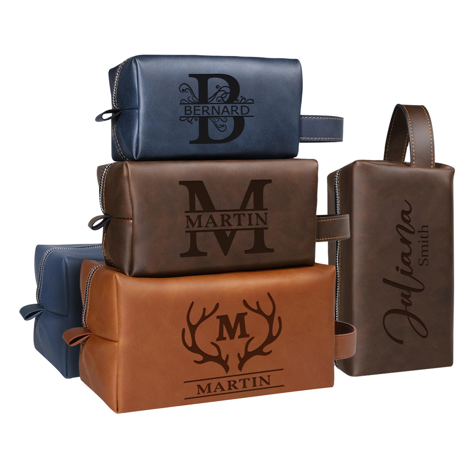 Pozetazas Personalized Leather Toiletry Bag for Men, Engraved Name, Brown, Waterproof, Travel & Toiletry Use, Personalized Gifts for Men, Groomsmen
