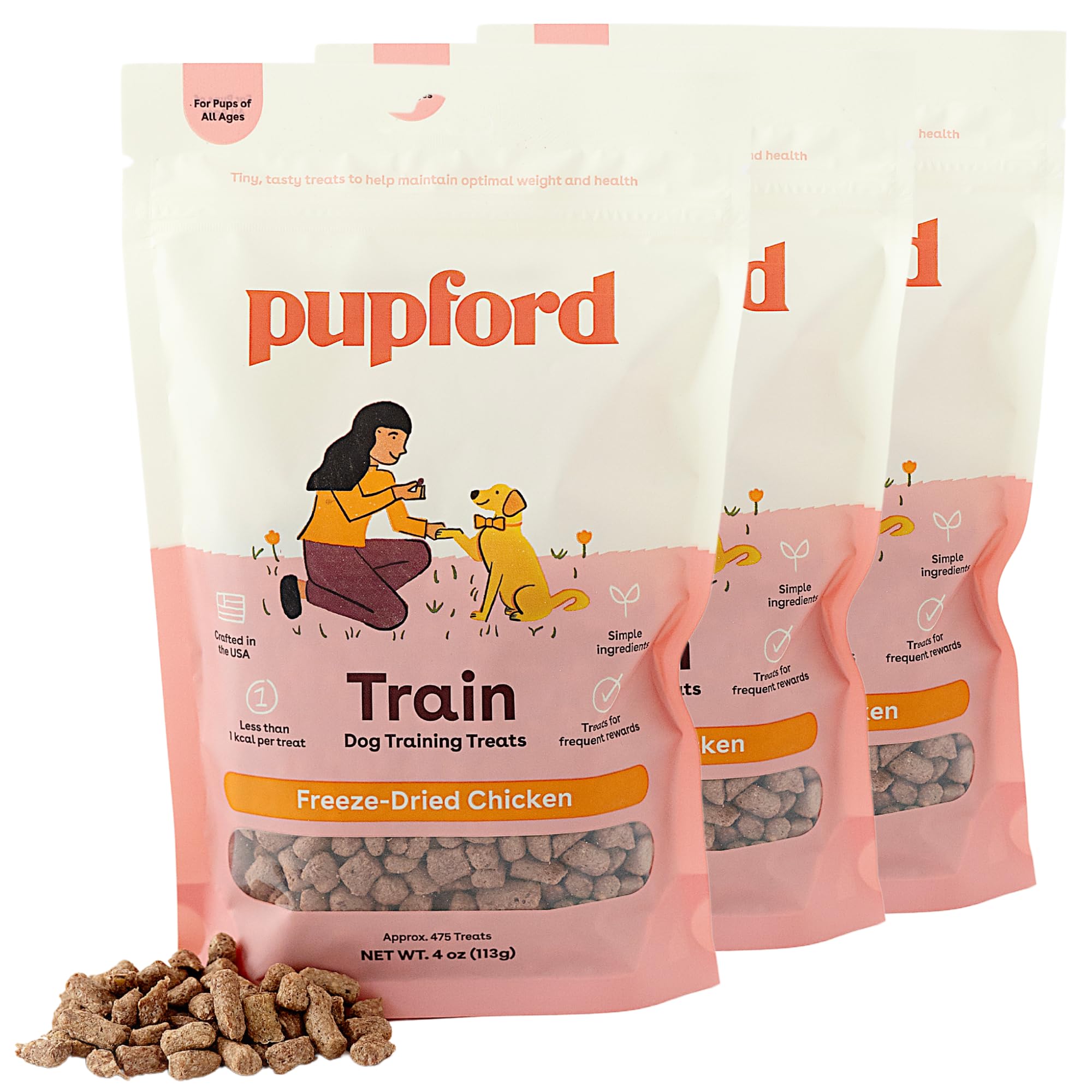 Pupford Freeze Dried Training Treats for Dogs & Puppies, 1400+ Two Ingredient Bites (Chicken, 4 oz, 3 Pack)