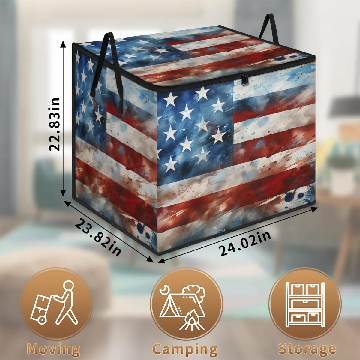 Honeybaby 214L Extra Large Comforter Storage Bag Stars and Stripes Retro Storage Totes with Lids Waterproof Closet Organizer Folding Blanket Storage Bags for Clothes Bedding Pillows