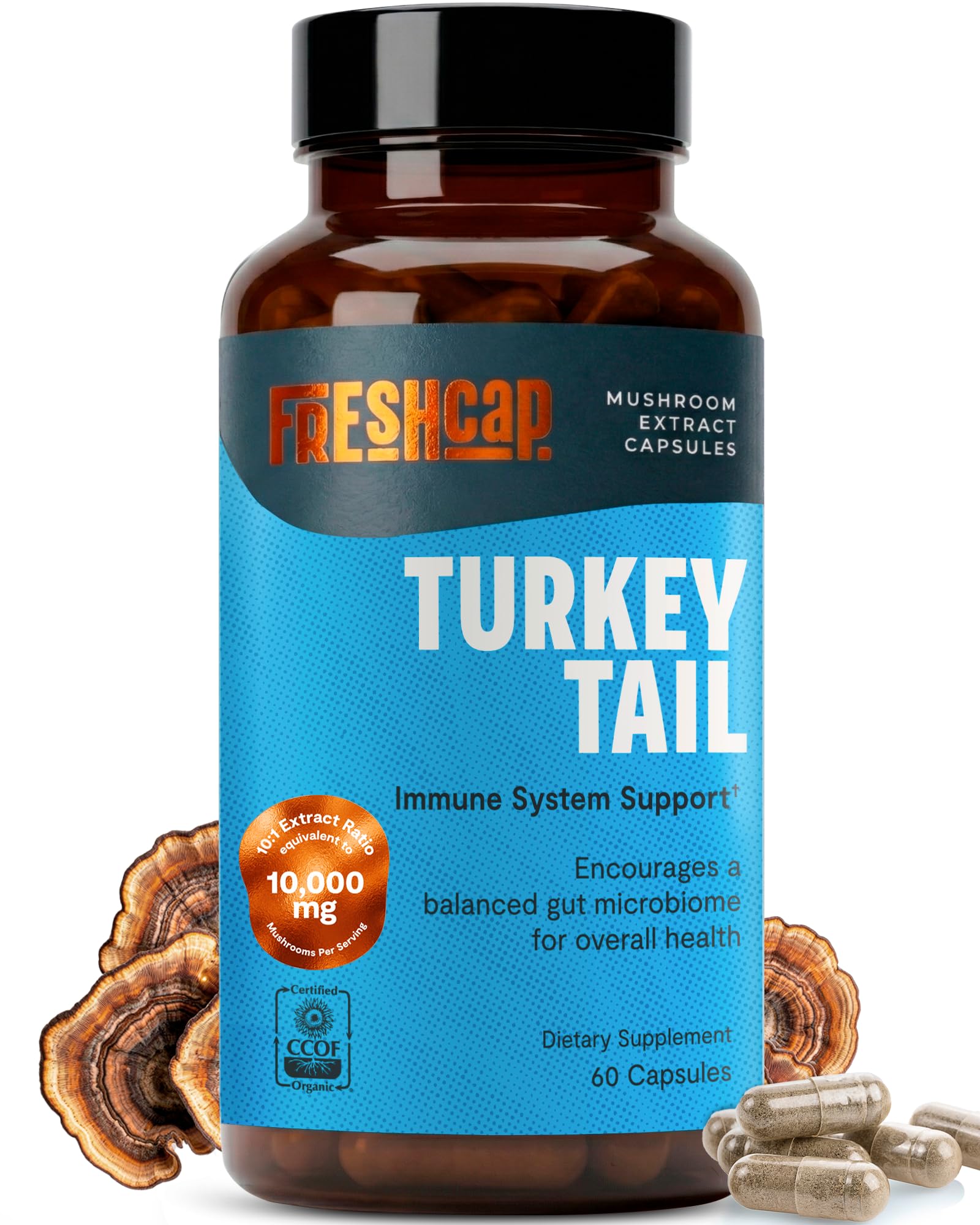 Freshcap Turkey Tail Mushroom, Gut &amp; Immune Support, 60 Capsules