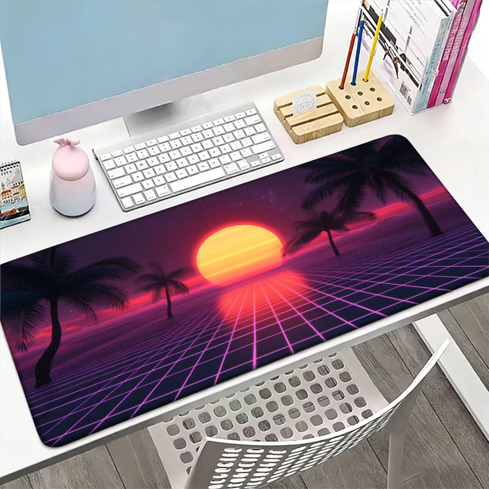 Podkładka pod mysz XXL 1200 x 400 x 3 MM, fioletowa duża podkładka pod mysz z wodoodporną i antypoślizgową podkładką pod mysz z zachodem słońca pod ręką zszyte krawędzie, poprawia precyzję i szybkość