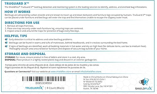 Miniatura 8 de Trampa para insectos de cama, paquete de 8  TruGuard X Interceptores de insectos de cama (negro)  Trampas ecológicas para patas de cama  Detector de