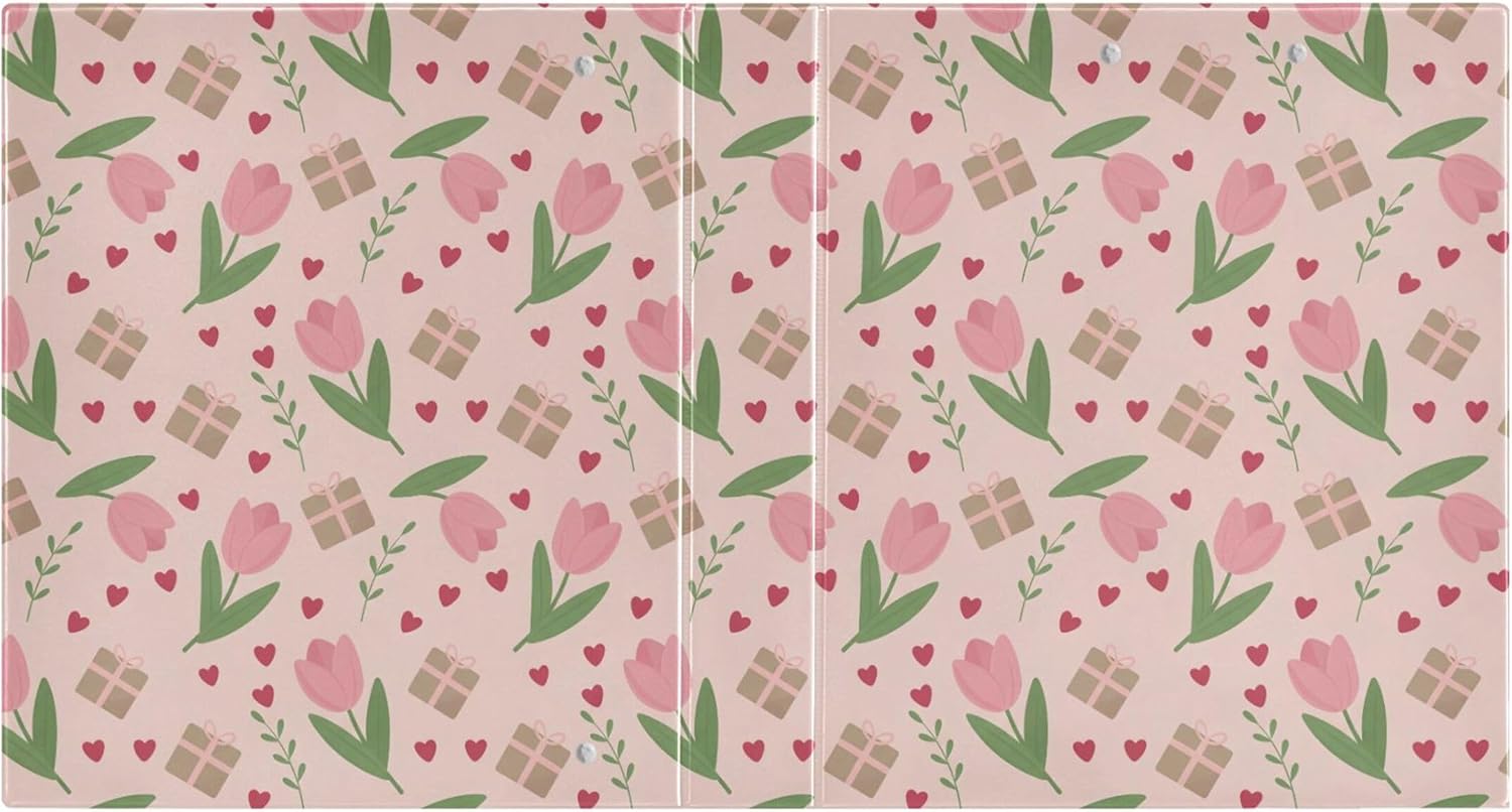 Valentine's Day Tulips 3 Ring Binders, 1.5” Round Ring Binders with Clipboard - Letter Size, 3 Interior PVC Clear Pockets & Anti-Slip Clip for Office School Supplies, 2PCS