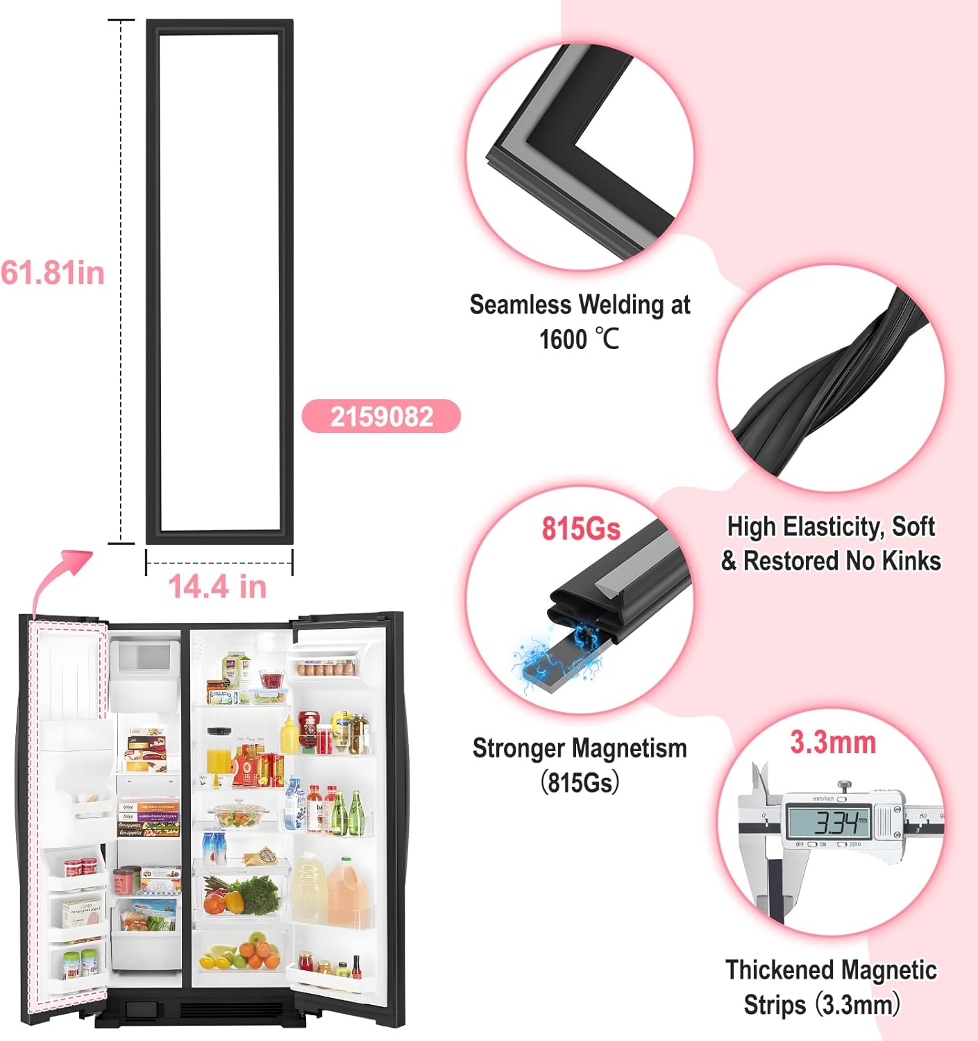LXun Upgraded 2159082 Refrigerator Door Gasket Compatible with Kenmore Whirlpool Amana Maytag SidebySide Refrigerator Freezer Door Seal Replaces Part 2196242 2309533 W10911422 2171186 2221314 -black
