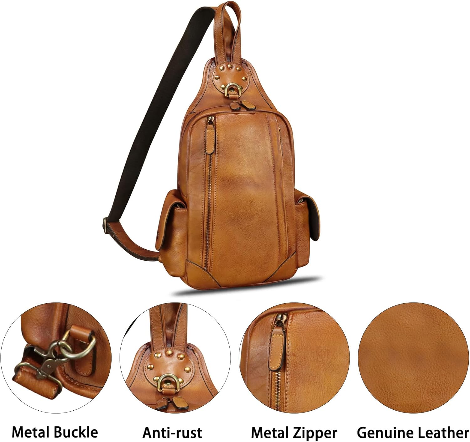 Genuine Leather Silng Bag for Men and Women Vintage Leather Sling Backpack Chest Purse Crossbody Bag - Image 3