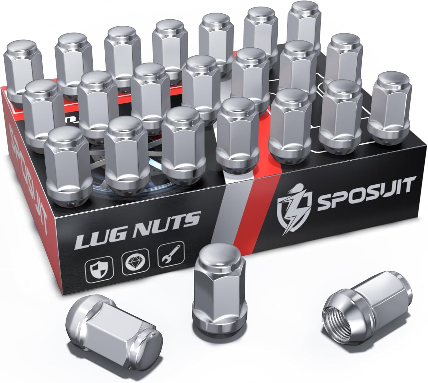 Sposuit M12x1.5 Lug Nuts - Replacement for 1983-2023 Toyota Camry, 2001-2023 Highlander, 1996-2023 RAV4, 1998-2023 Sienna - OEM Factory Style Mag Seat Chrome Lug Nut with Washer(20 Pcs)