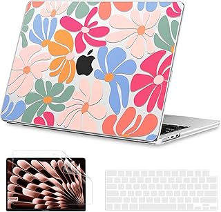 Compatible with MacBook Air 15 inch Case 2026 2025 2024 2023 M5 M4 M3 M2 A3448 A3241 A3114 A2941, Floral Protective Plastic Hard Shell Case +Keyboard Cover +Screen Protector, Colorful Flower