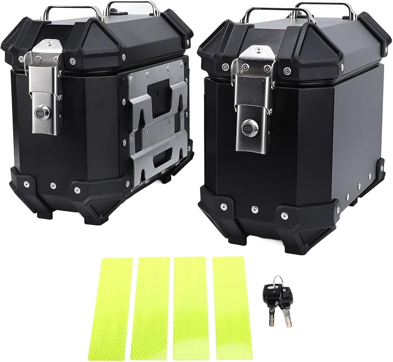 18L Motorcycle Side Case Aluminium Alloy Motorbike Hard Side Saddlebag Box with Safety Lock and Handle for Helmet Luggage (Black)