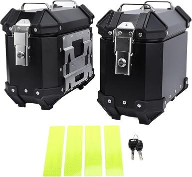 Fabater Pair Motorcycle Side Case, 18L Aluminium Alloy Motorbike Hard Side Saddlebag Box Trunk Tour with Security Lock and Handle for Helmet Luggage, Left and Right Storage Carrier Black