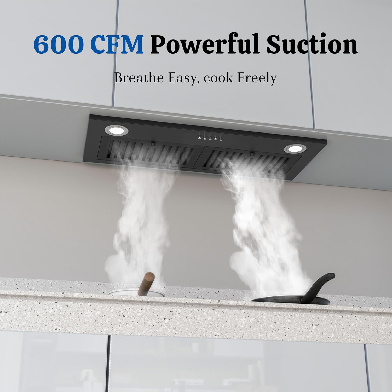 FIREGAS Black Range Hood Insert 30 Inch, 600 CFM Ducted/Ductless Convertible Built-in Kitchen Vent Hood, Stainless Steel Stove Hood with 3 Speed Exhaust Fan & Baffle Filters