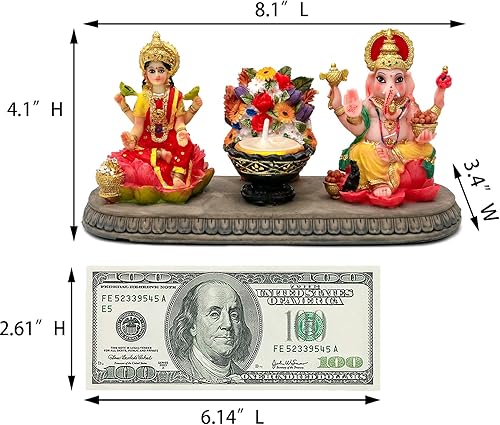 Miniatura 6 de Estatua de Dios indio Ganesha Lakshmi – 8.1 pulgadas de largo Dios hindú Ganesh Laxmi con Diya Diwali regalo para amigos indios, hombre y mujer,