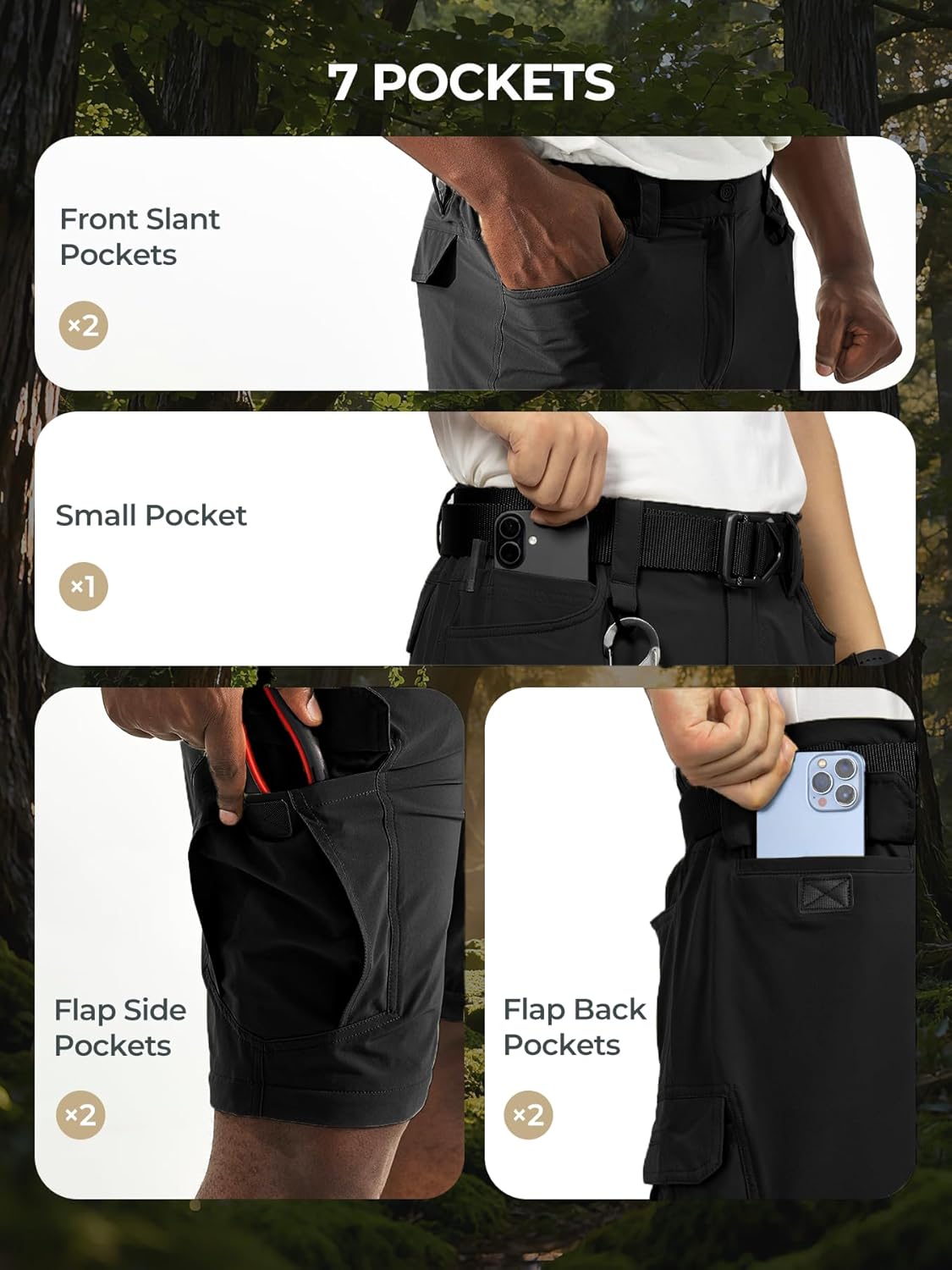 Men's Convertible Hiking Pants Waterproof Quick Dry Zip-Off Lightweight Tactical Multi-Pocket Outdoor Fishing Safari Trousers - Image 3