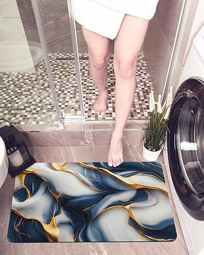 Miniatura 6 de Tapete de baño azul marino dorado para bañera, antideslizante, de secado rápido y absorbente, tierra de diatomeas, cocina, ducha, fregadero,