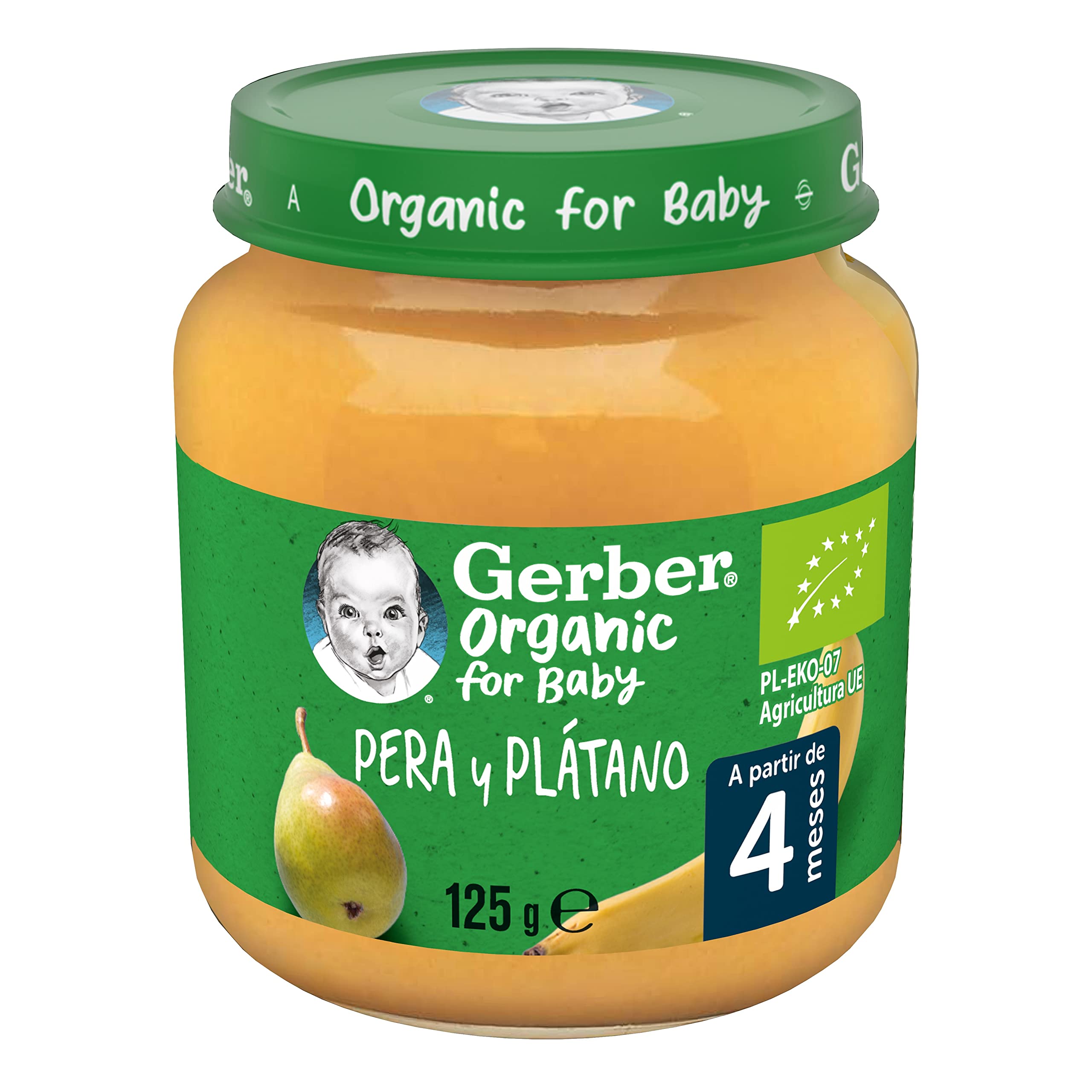GERBER Organic Pera y Plátano Puré para Bebés 6x125g