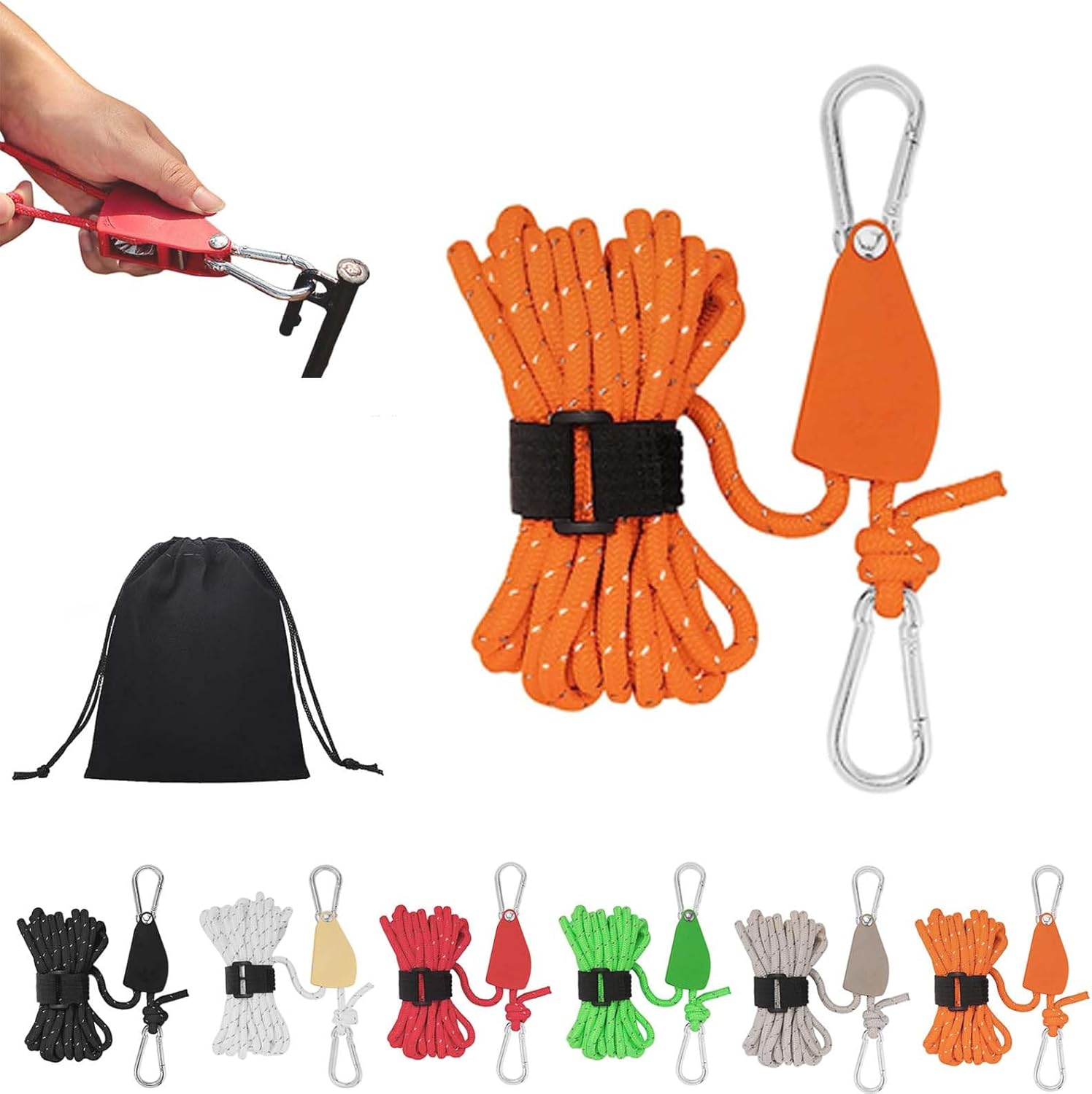 Portable Adjustable Fix Camping Rope, Camping Rope with Ratchet Pulley