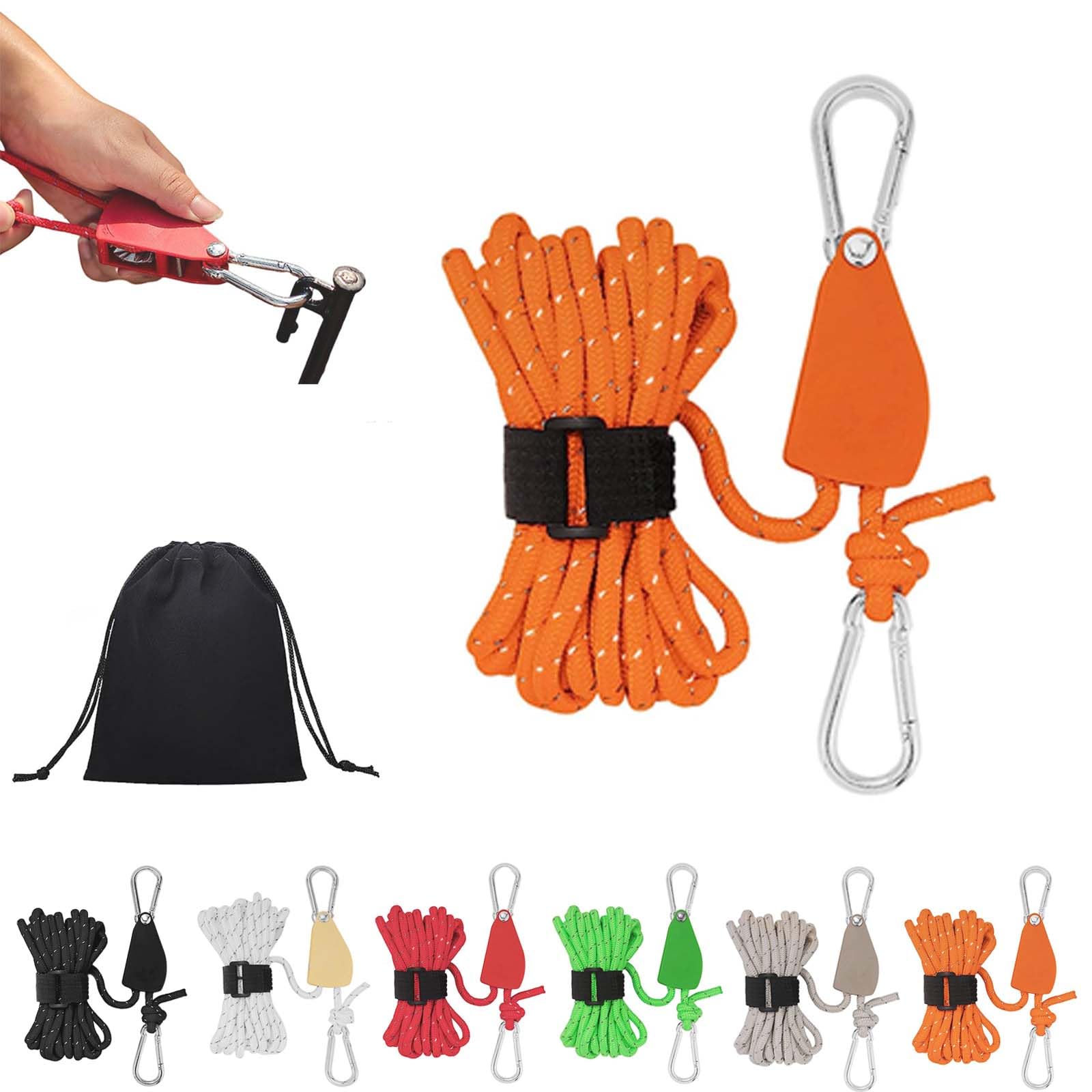 Gienslru Orange Portable Adjustable Fix Camping Rope, Camping Rope With Ratchet Pulley, Portable Adjustable Fix Tent High Strength Fast Release Pulley Camping Rope For Tent Tarp, Canopy Shelter (16.4Ft/5M, )