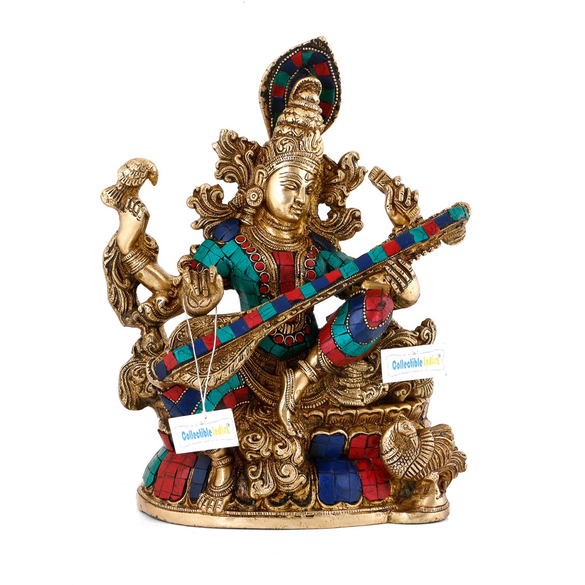 Buy Collectible India Brass Saraswati Idol Hindu Goddess Sitting On
