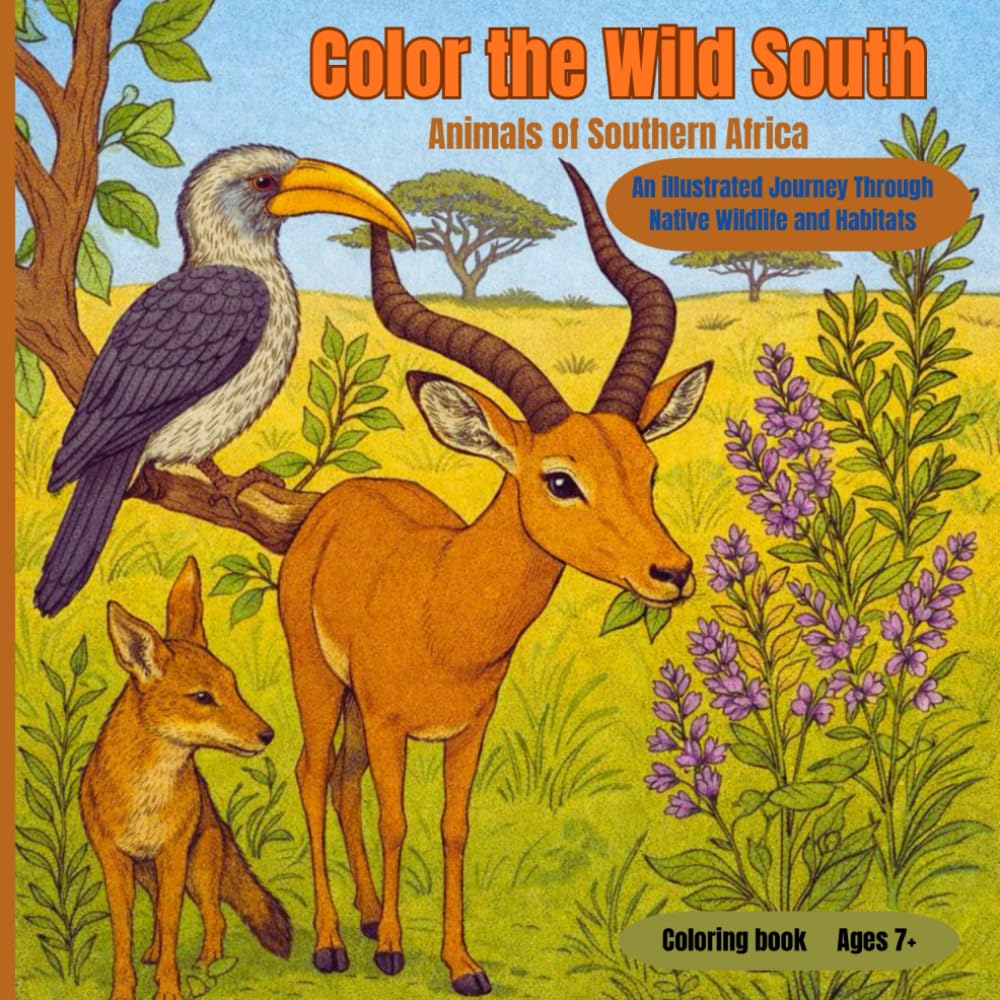 Color the Wild South; Animals of Southern Africa: An Illustrated Journey Through Native Wildlife and Habitats