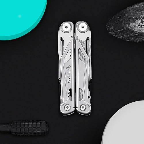 Miniatura 7 de Cuchillo de bolsillo multiherramienta para hombre, herramienta táctica con tijeras, sierra, alicates plegables de supervivencia con funda de nailon