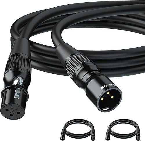 Cables XLR para micrófono de 3 pies, paquete de 2 unidades, Hi-Fi chapado en oro de 3 pines, cable corto equilibrado XLR macho a hembra
