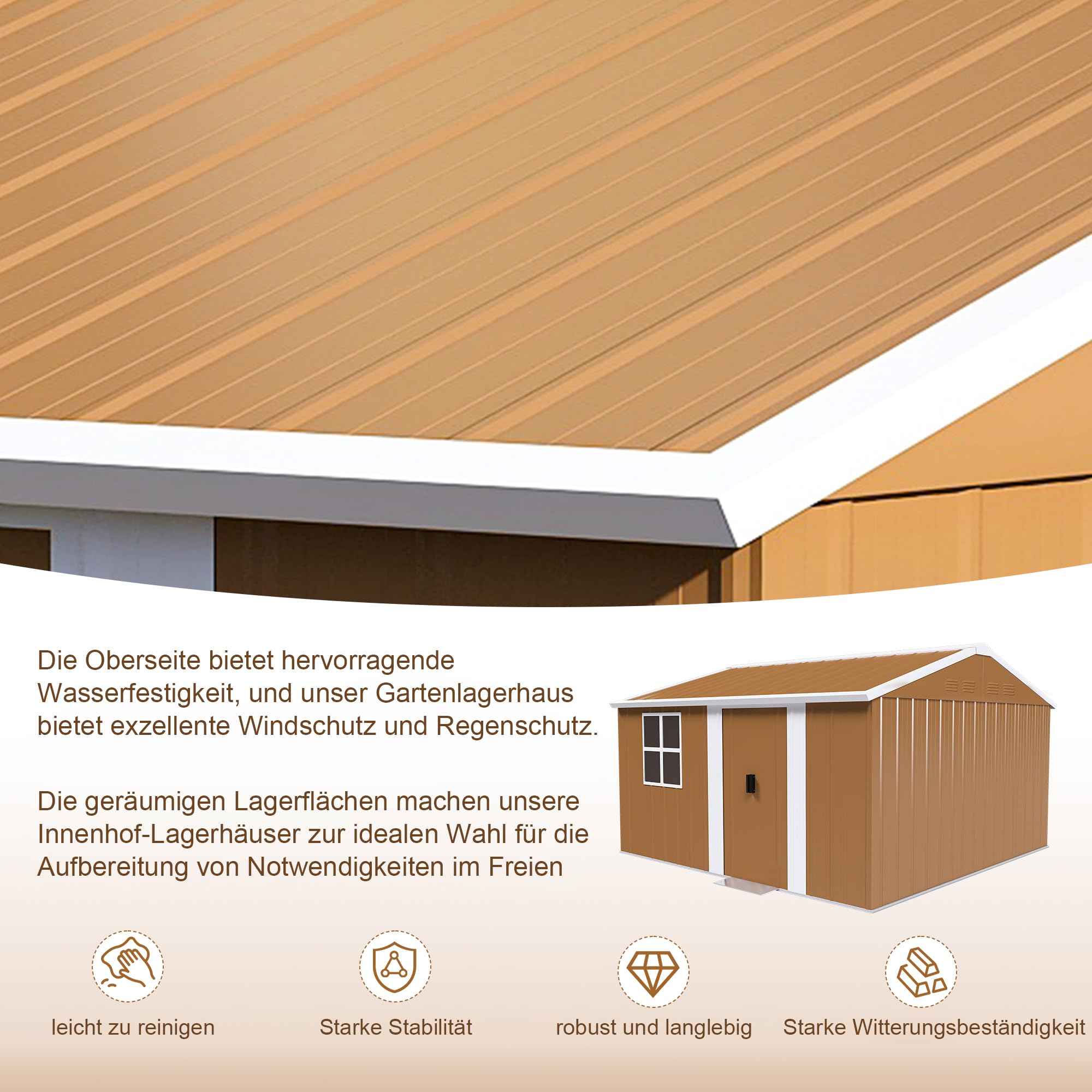 Gartenhaus Metall, 360 x 297 x 194cm, Geräteschuppen Metall | Fenstern, Wasserdicht, Verschließbarer Tür & Belüftung, Ohne Boden