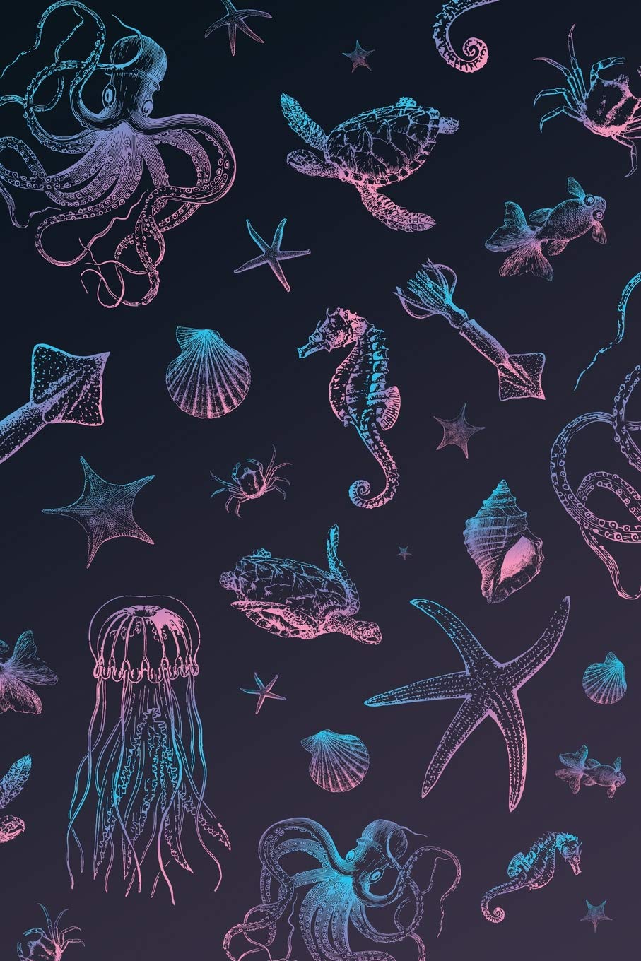 Sea Life Animals #1: blue pink ocean pattern with octopus, sea horse, sea turtle and jellyfish - notebook journal to write in 6x9 150 lined pages