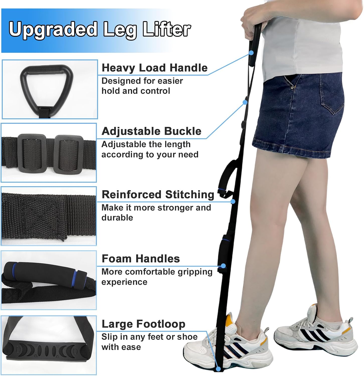 Long Leg Lifter, Leg Lifter After Hip Replacement, Leg Lifter for After Knee Surgery, Leg Lifter Strap with EVA Handgrips&Foot Loop Leg Lifters Getting Legs in and Out of Bed, Car, Couch, Wheelchair