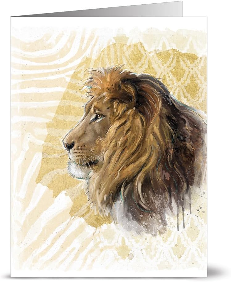 Note Card Cafe All Occasion Greeting Card Set with Gray Envelopes | 24 Pack | Blank Inside, Glossy Finish | Unique Lion on Gold Print Design | Bulk Set for Greeting Cards, Occasions, Birthdays
