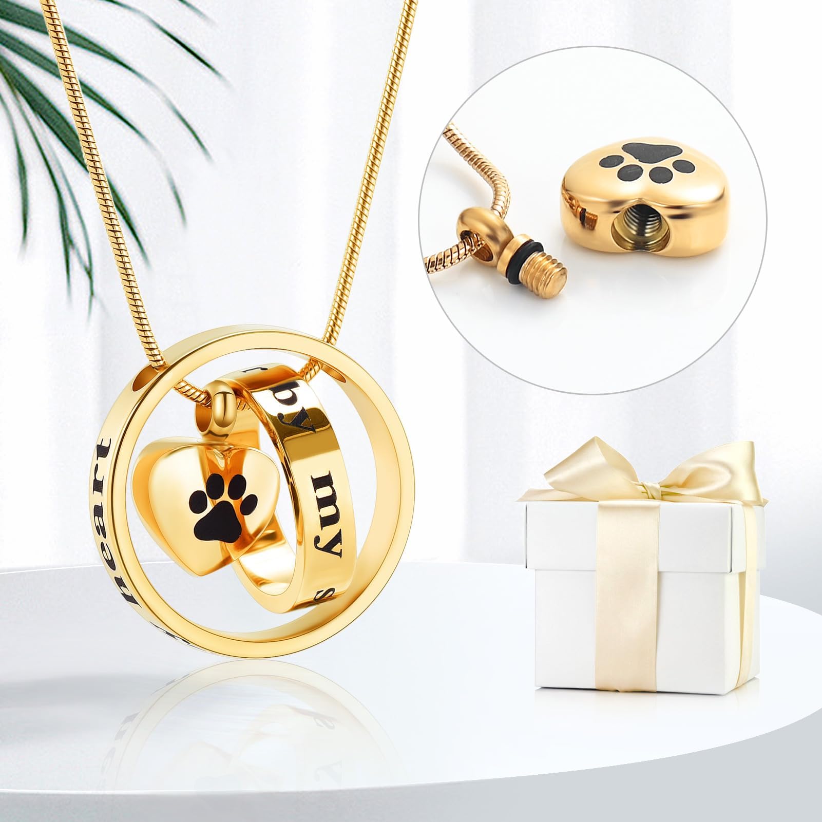 AIWENXI Paw Print Cremation Jewellery for Pet Ashes Urn Necklace for Cat/Dog Ashes Funeral Keepsake Urn Necklace Paw Print Memorial Necklace Forever in My Heart,No Longer by My Side - Image 4
