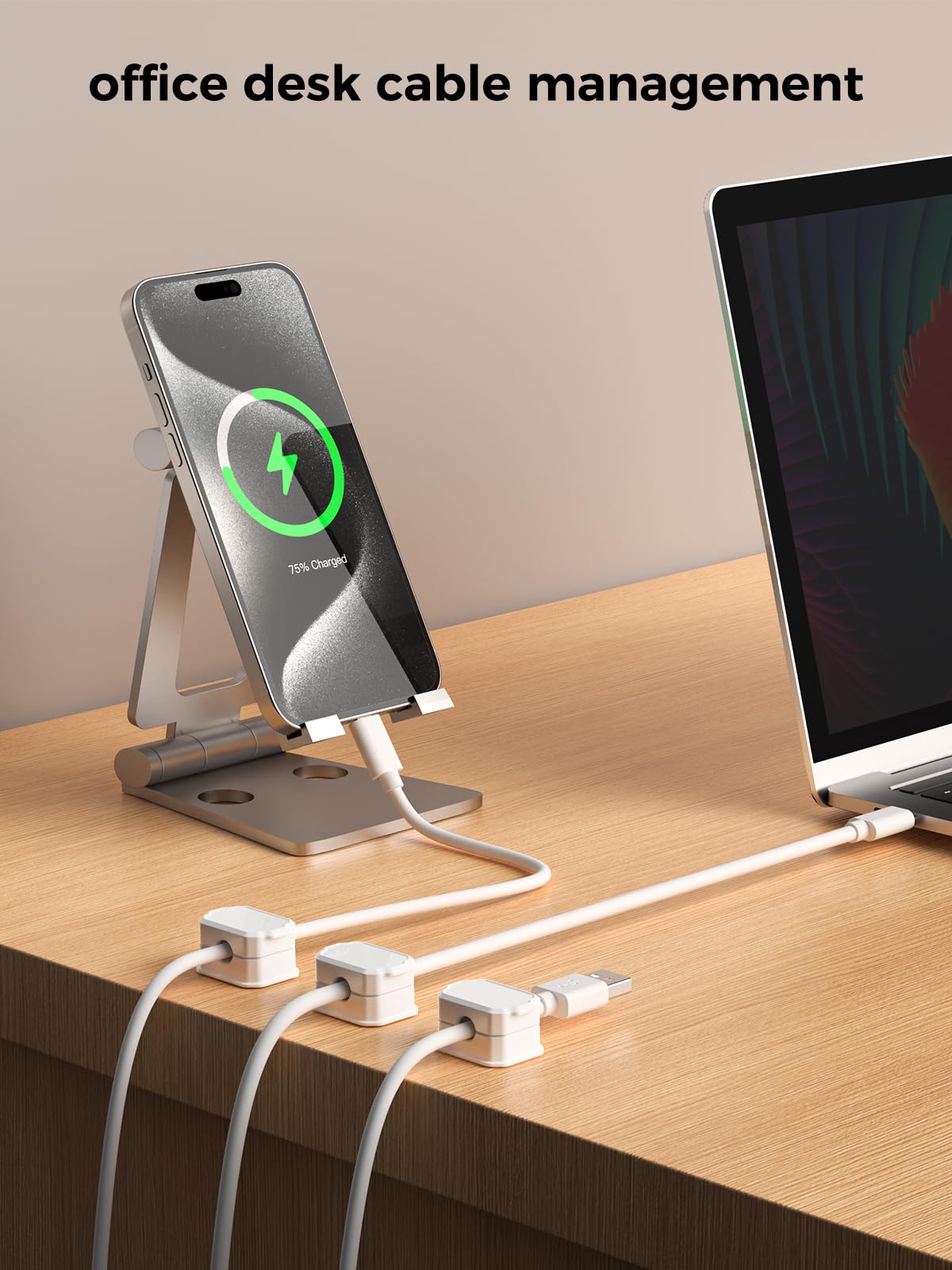 KMOUANTS Paquete de 6 clips elásticos para cables [ajuste automático], organizador de cables de escritorio, organizador de cables para el hogar, oficina, escritorio, teléfono, coche, montado en la