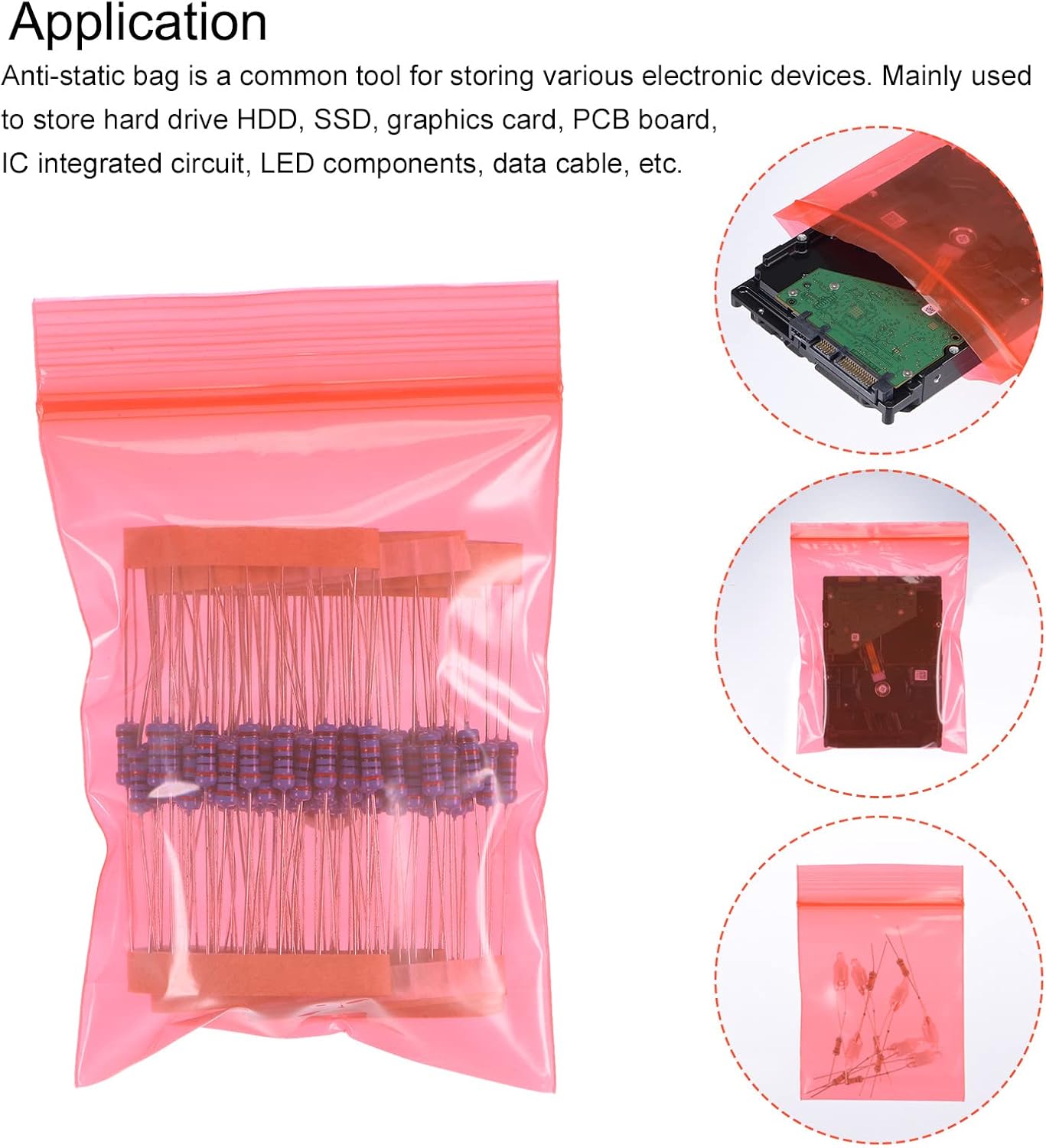 MECCANIXITY Anti Static Bags Shielding Bag 2x2.8inch(5x7cm) Red Transparent Resealable for Hard Drive HDD SSD 100pcs