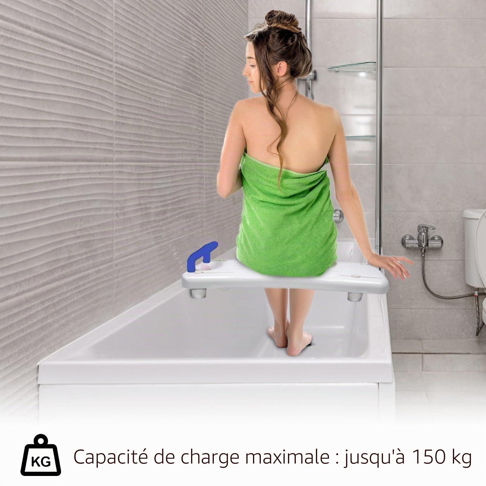 NAIZY Planche de bain 75,5 x 34 cm - Siège de baignoire pour personnes âgées et adultes - Avec plateau rotatif à 360° - Réglable de 41 à 63 cm - En polypropylène - Charge maximale : 150 kg - Poignée
