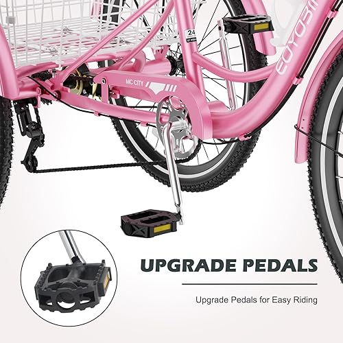 Vista 106 de H&ZT Triciclo para adultos, bicicleta de 3 ruedas, triciclo crucero, con engranaje de 7 velocidades, mango de freno de estacionamiento, escalón