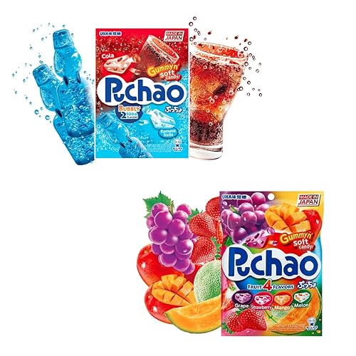 Miniatura 2 de Puchao Japanese Gumming Soft Candy Variety Pack, 4 Fruits, Soda and Ramune Flavors, Unique Chewy candy with Juicy Gummy Bits Pack of 2, Product of