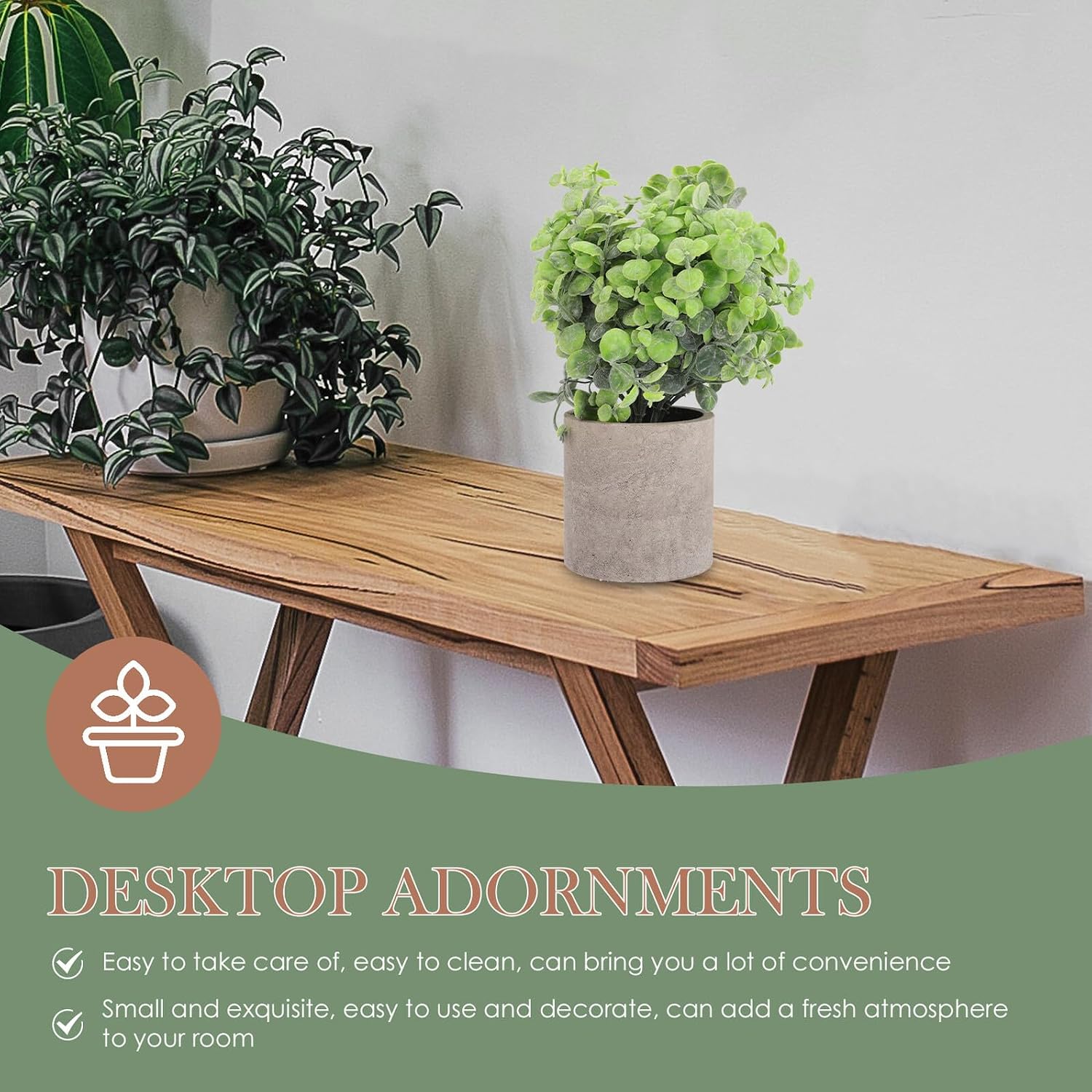 KALLORY Artificial Eucalyptus Rosemary Maple Leaf Faux Plants Set, Eco-Friendly Paper Pulp Potted Bonsai, Small Desktop Artificial Greenery for Home Office Decor
