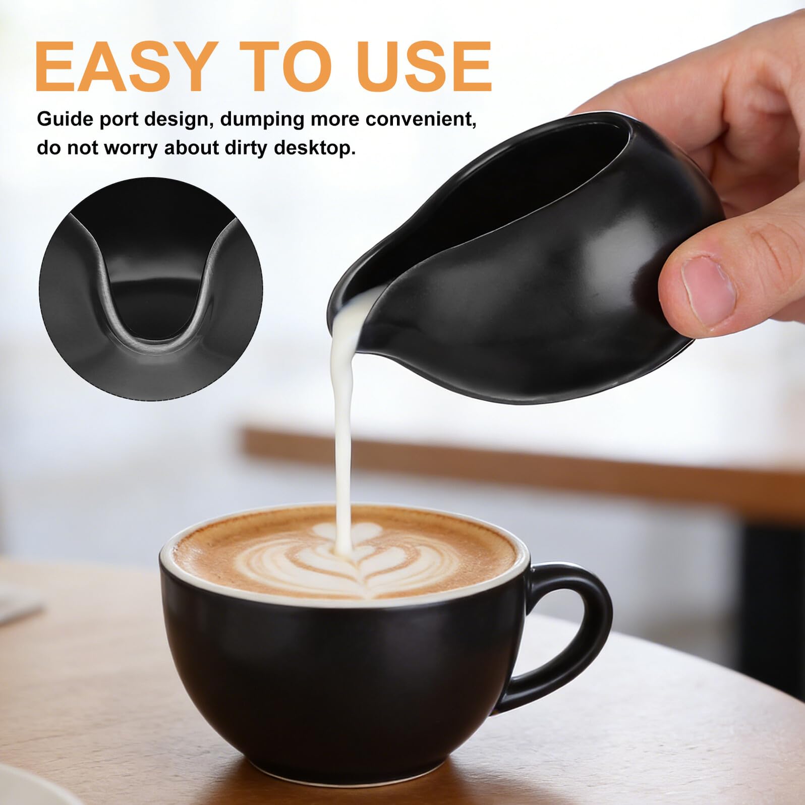 DOITOOL Jarra de Cerámica Negra para Leche y Crema Diseño Vintage y Antideslizante, Pack de 3 Unidades Adecuado para Servicio de Café y Barbacoa al Aire Libre