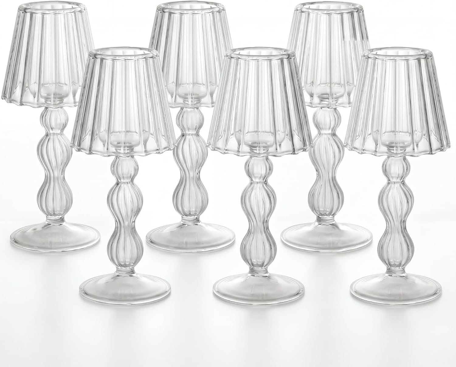 Remerry 6 Pcs Crystal Candle Holders Lamp Shaped Crystal Tealight Candle Holders Table Centerpiece for Home Wedding Engagement Birthday Party Events Dining Table Decoration (Clear)