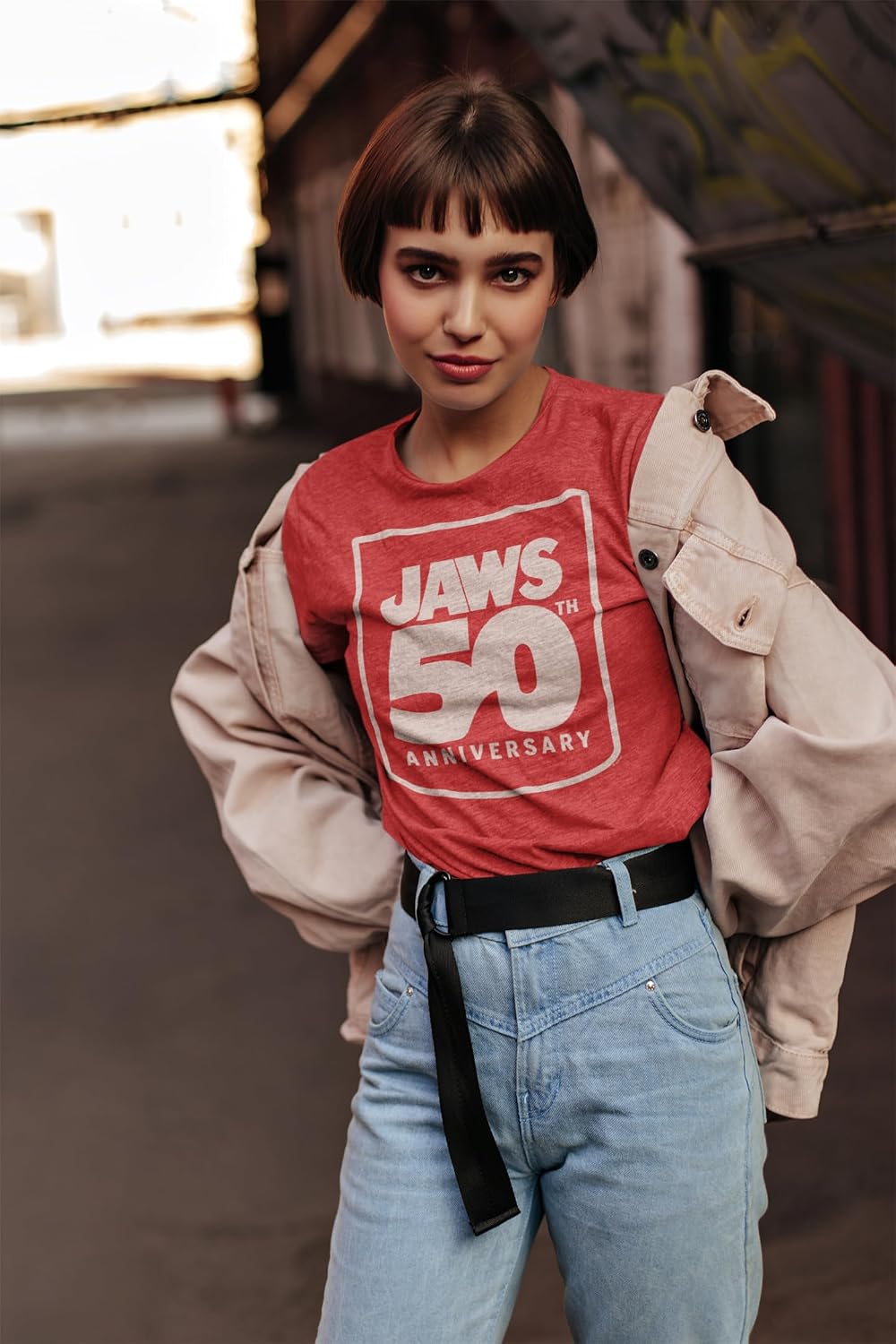 American Classics Jaws 50th Anniversary Logo T Shirt Red Heather image 2