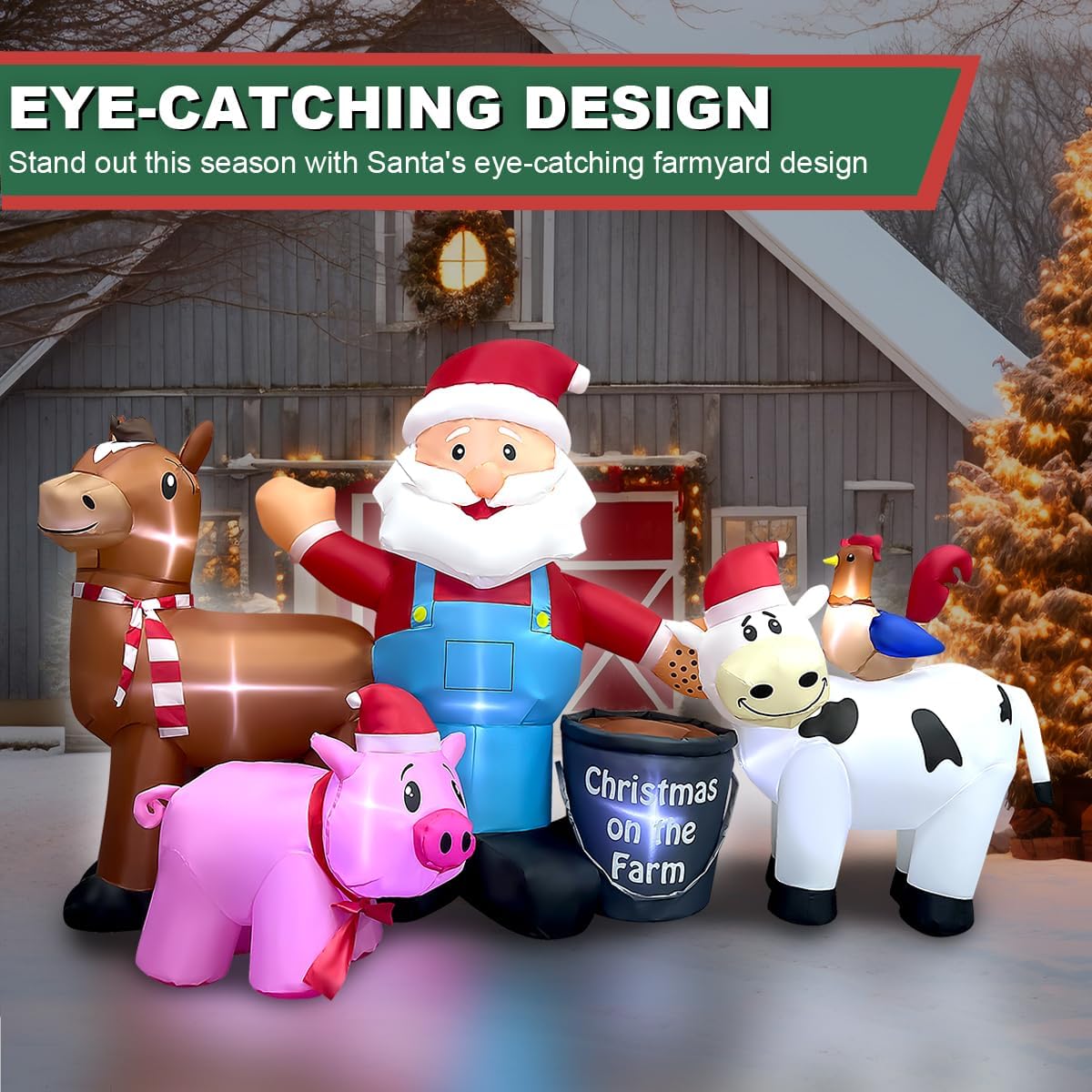 8ft Long Christmas Inflatables Santa Farm Scene Decorations Built-in LED Lighted Blow Up Decoration Home Yard Outdoor Indoor Garden Lawn Decor