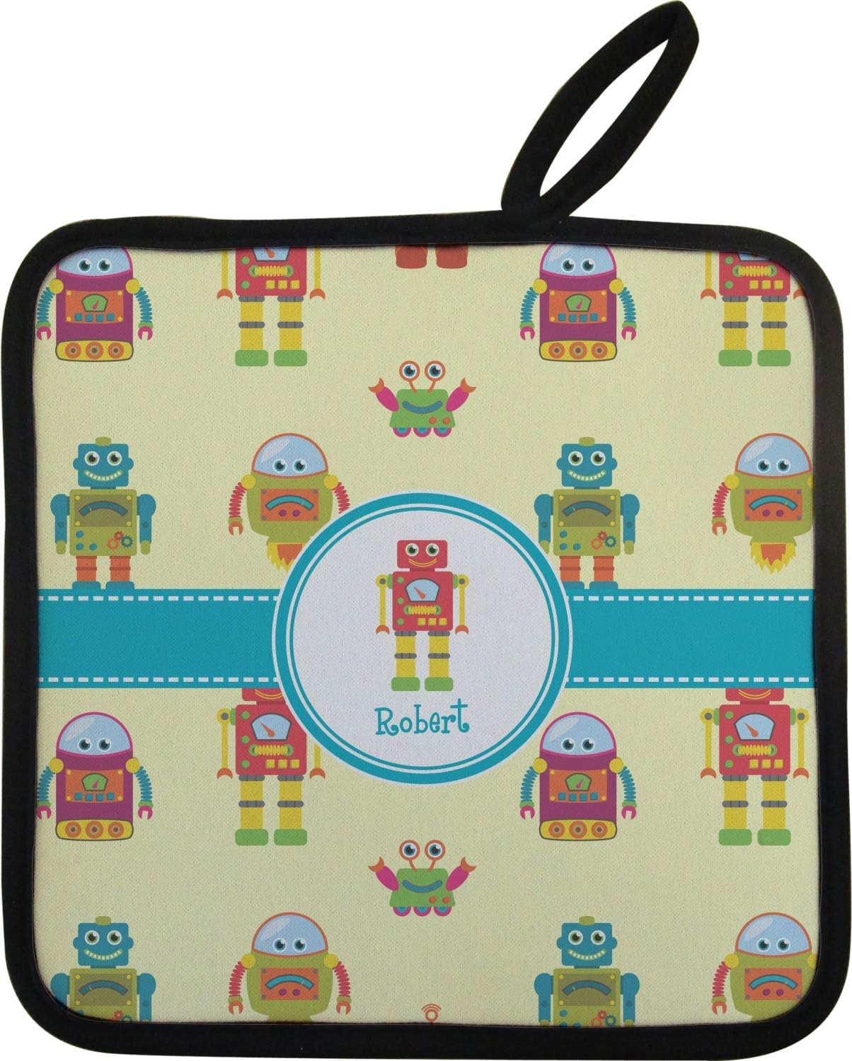 Personalized Robot Right Oven Mitt & Pot Holder Set w/Name or Text