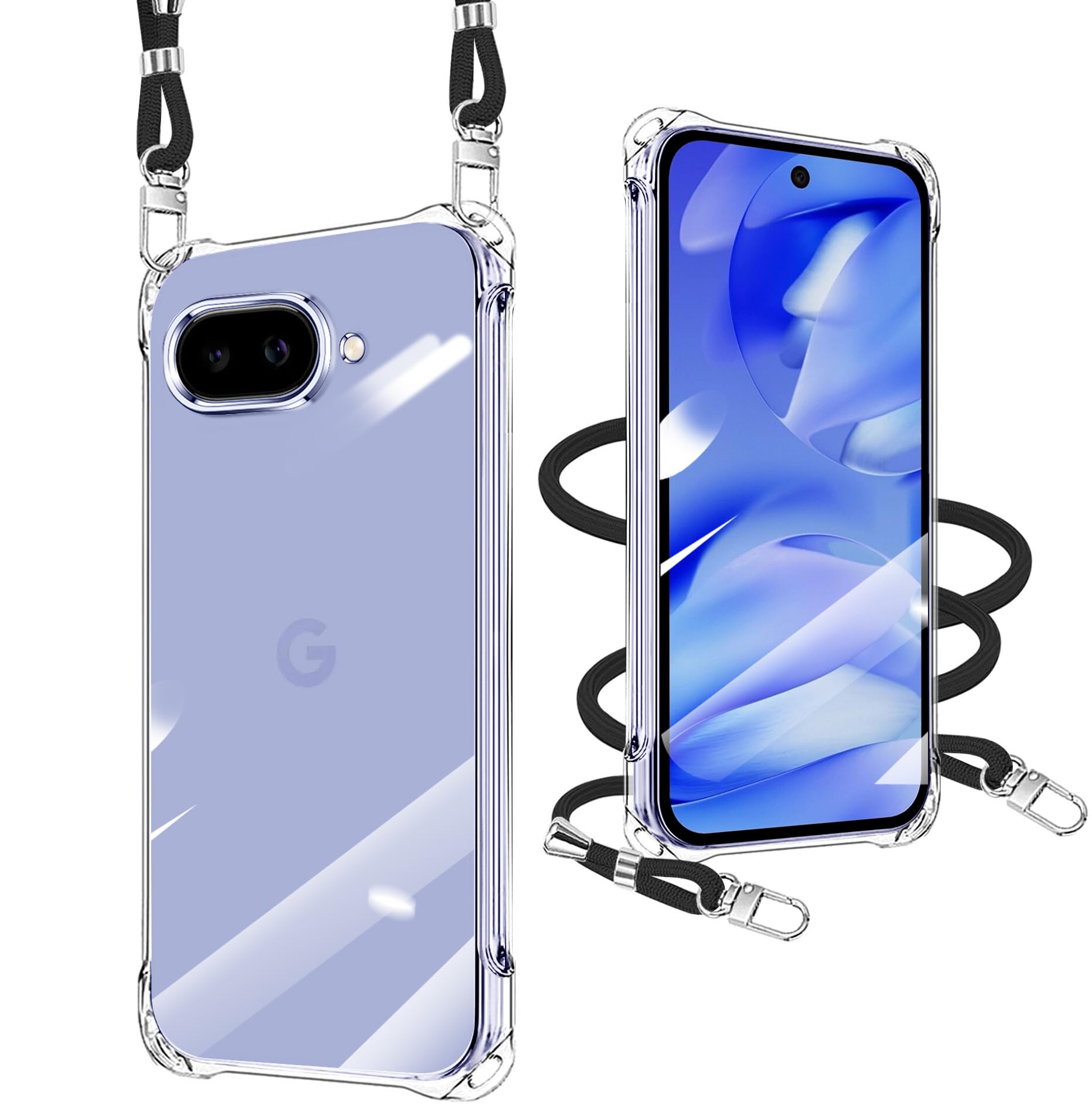 xiusiteli For Google Pixel 9A 用 ケース クリア Google Pixel 9a ケース ショルダー ピクセル 9A 携帯カバー 耐衝撃 全面保護 スマホケース ストラップ付き 肩掛け 斜めかけ 縄掛け スマホケース TPU 薄型 軽量 取り外し可能 落下防止 柔軟【クリア】
