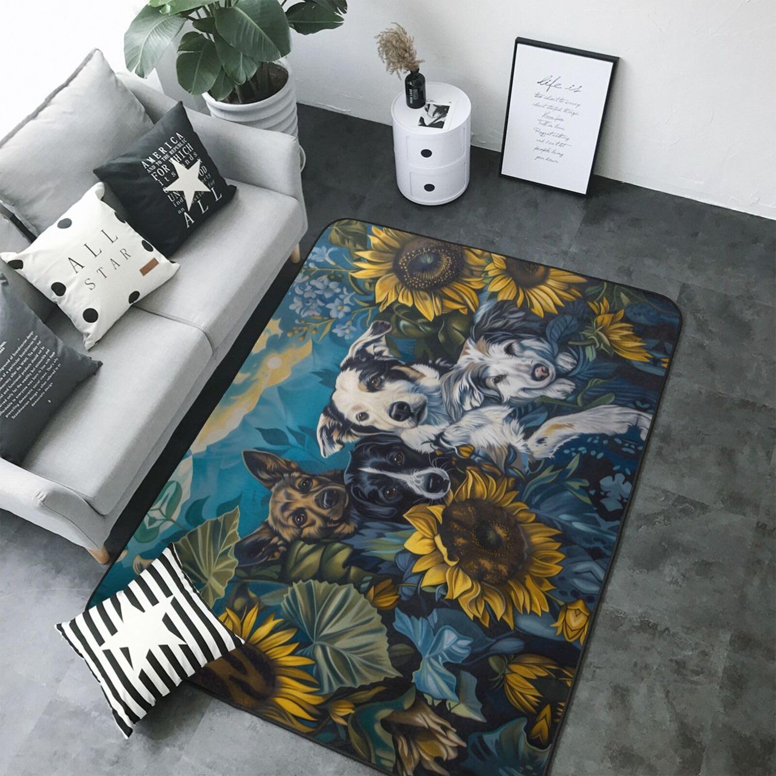 Tapis lavable salon motif tournesol coucher de soleil doux