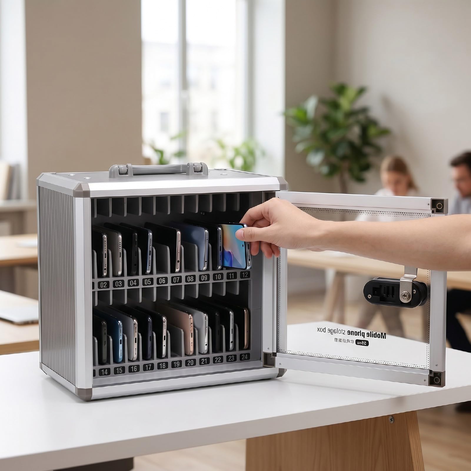 Luocute Cassetta di Sicurezza per Telefono a 24 Scomparti, Armadietto per Telefono con Combinazione Meccanica con Portachiavi per Aula, Ufficio, Laboratorio Scolastico